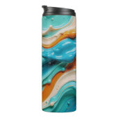 Abstract Swirling Teal and Orange Glossy Fluid Thermosbeker (Geroteerd rechts)