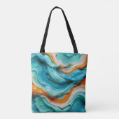 Abstract Swirling Teal and Orange Glossy Fluid Tote Bag (Achterkant)