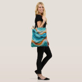 Abstract Swirling Teal and Orange Glossy Fluid Tote Bag (Op model)
