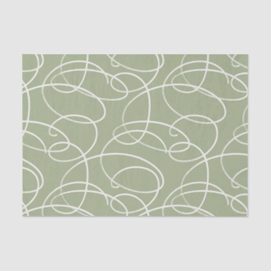 Abstract Swirling Vine | Elegant Line Art Green Tissuepapier (Voorkant)