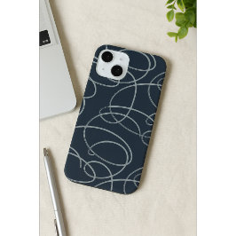 Abstract Swirling Vine | Minimalist Line Art Navy iPhone 15 Case
