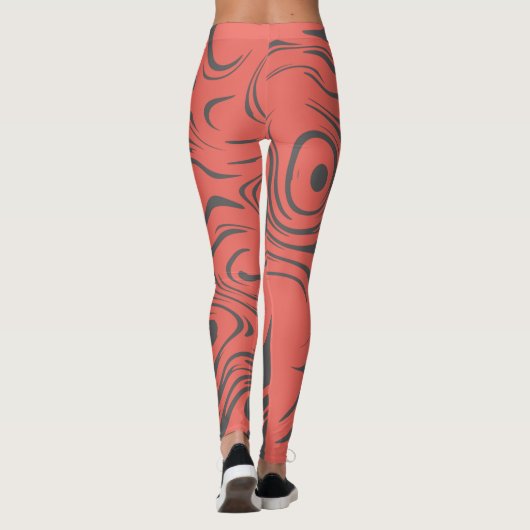 Abstract Swirly Pattern Pink and Grey Leggings (Achterkant)