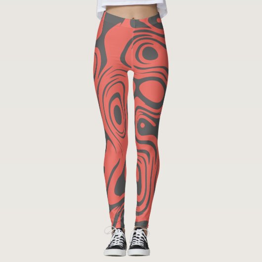 Abstract Swirly Pattern Pink and Grey Leggings (Voorkant)