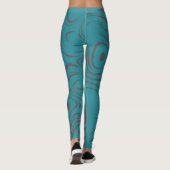 Abstract Swirly Pattern Teal and Grey Leggings (Achterkant)