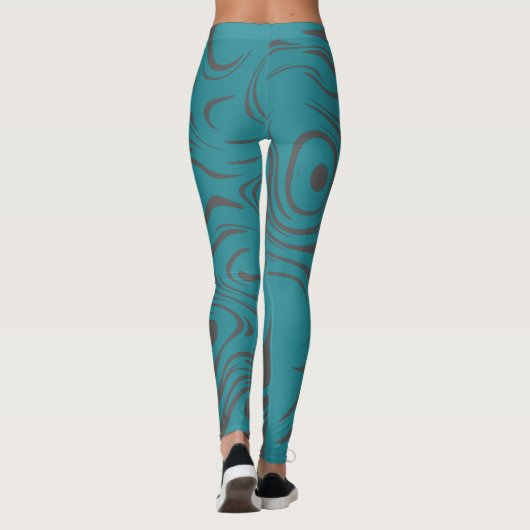 Abstract Swirly Pattern Teal and Grey Leggings (Achterkant)