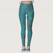 Abstract Swirly Pattern Teal and Grey Leggings (Voorkant)