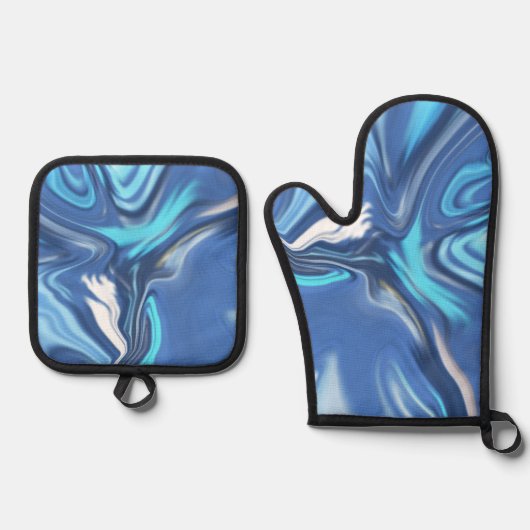 Abstract Symphony in Blue 2 Ovenwant & Pannenlap Set (Voorkant)