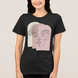 Abstract T-shirt met gezichtskunst met roos & vlin