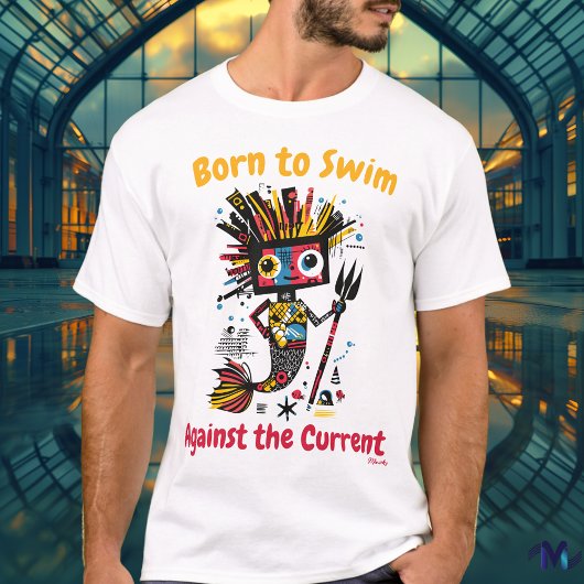 Abstract T-shirt met levendige zeemeerminprint