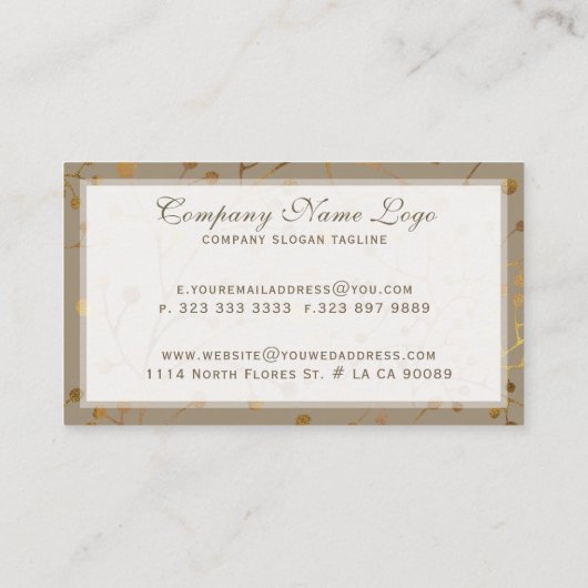 Abstract Tan & Gold Tree Brunches Patroon Visitekaartje (Achterkant)