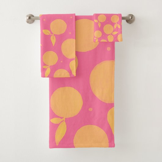 Abstract tangerine roze en geel patroon bad handdoek (Insitu)