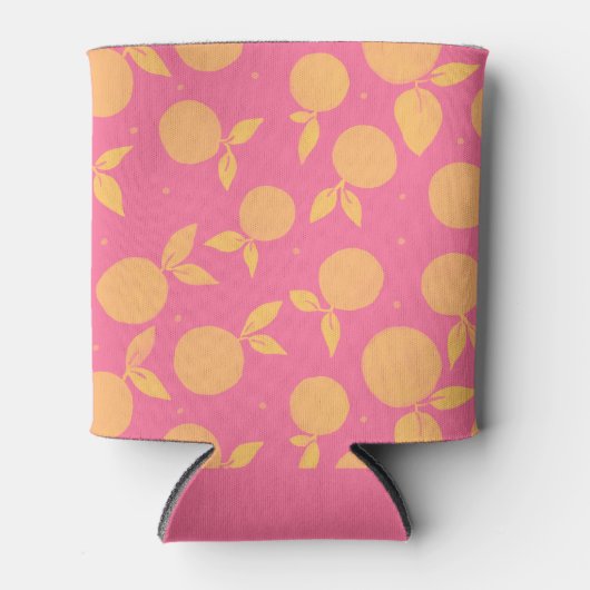 Abstract tangerine roze en geel patroon blikjeskoeler (Voorkant)
