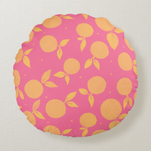 Abstract tangerine roze en geel patroon rond kussen