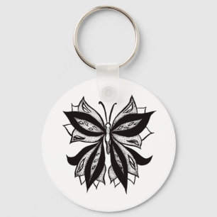 Abstract Tattoo vlinder zwart-wit Sleutelhanger