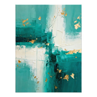 Abstract Teal and Gold Painting Foto Afdruk
