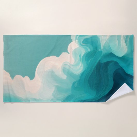Abstract Teal and White Flowing Waves Strandlaken (Voorkant)