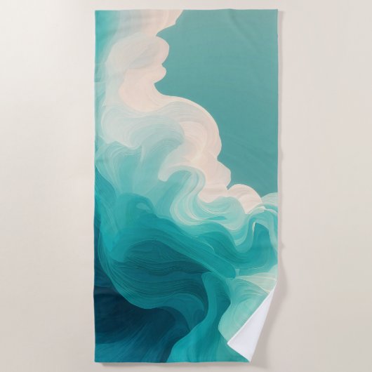 Abstract Teal and White Flowing Waves Strandlaken (Voorkant)
