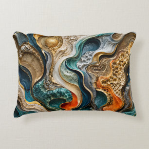 Abstract Teal en Oranje Luxe 3D Vloeibare Kunst Accent Kussen