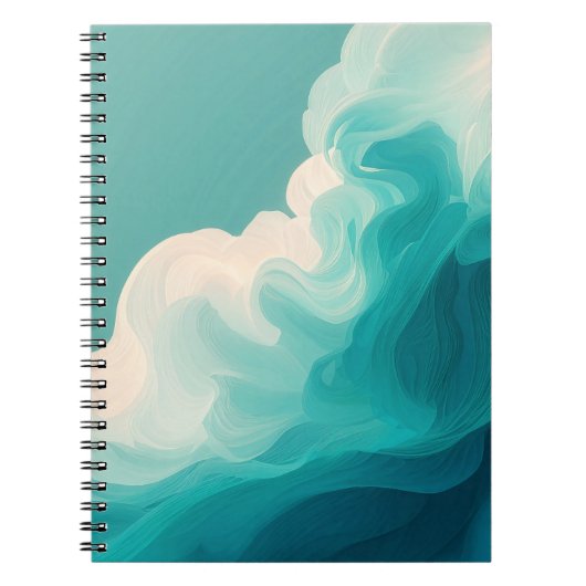 Abstract Teal en Witte Stromende Golven Notitieboek (Voorkant)