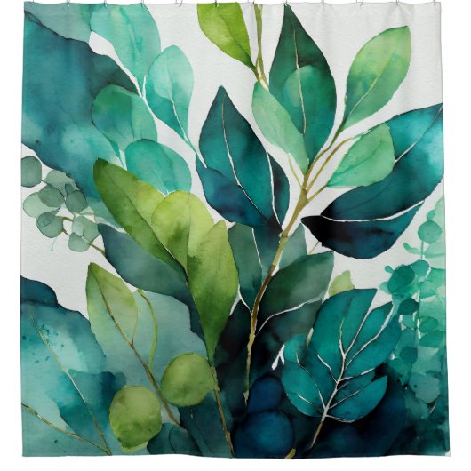 Abstract Teal, Groen, Smaragd, Botanisch Douchegordijn (Voorkant)