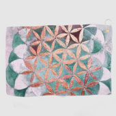 Abstract Teal Roze Gouden Waterverf Rozet Patroon Golfhanddoek (Horizontaal)