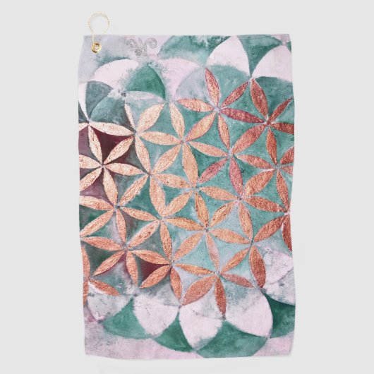 Abstract Teal Roze Gouden Waterverf Rozet Patroon Golfhanddoek (Voorkant)