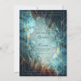 Abstract Teal Turquoise Vergulde Geode Trouwfeest Kaart