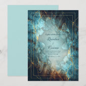 Abstract Teal Turquoise Vergulde Geode Trouwfeest Kaart (Voorkant / Achterkant)