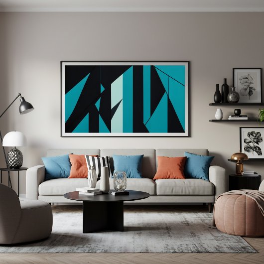 Abstract Teal Turquoise Zwart Design Canvas Afdruk