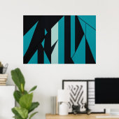 Abstract Teal Turquoise Zwart Design Poster (Thuiskantoor)