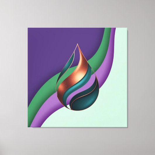 Abstract Teardrop Wave Purple Green Copper Canvas Afdruk (Voorkant)
