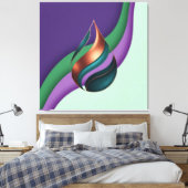 Abstract Teardrop Wave Purple Green Copper Canvas Afdruk (Insitu (Slaapkamer))