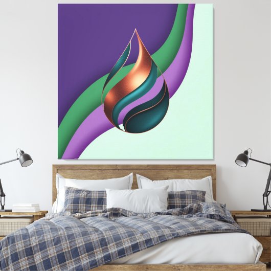 Abstract Teardrop Wave Purple Green Copper Canvas Afdruk (Insitu (Slaapkamer))