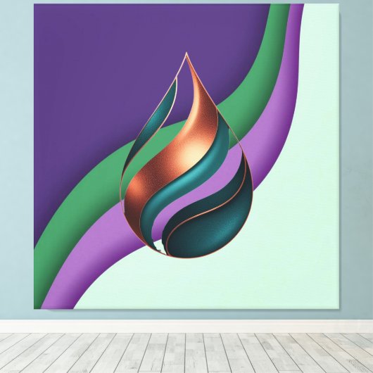 Abstract Teardrop Wave Purple Green Copper Canvas Afdruk (Insitu (Houten vloer))
