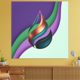 Abstract Teardrop Wave Purple Green Copper Canvas Afdruk