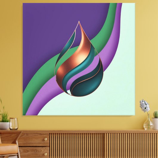 Abstract Teardrop Wave Purple Green Copper Canvas Afdruk (Insitu (Woonkamer))