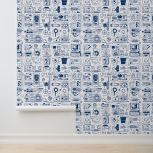 Abstract Tech Blueprint Doodle Pattern Behang
