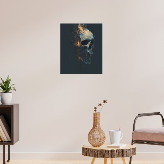Abstract Tech Noir Circuit Schedel Poster (Woonkamer 3)