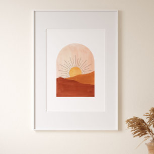 Abstract terracotta landschap, zon en woestijn poster