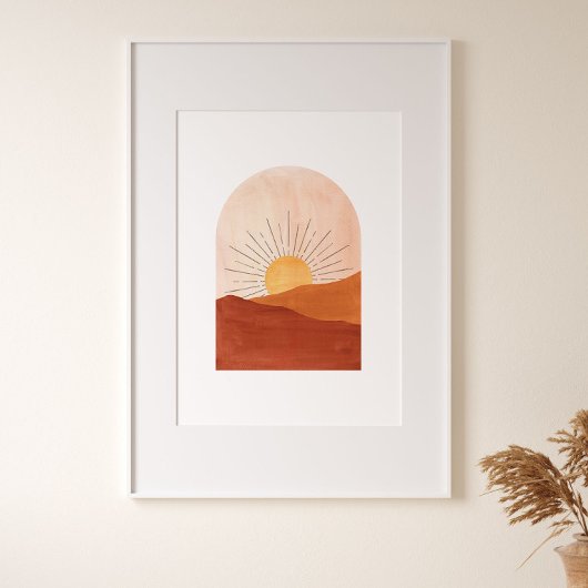 Abstract terracotta landschap, zon en woestijn poster