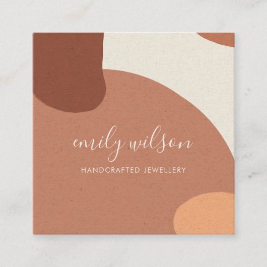 ABSTRACT TERRACOTTA RED ORANJE KRAFT SCANDI VIERKANTE VISITEKAARTJE (Voorkant)