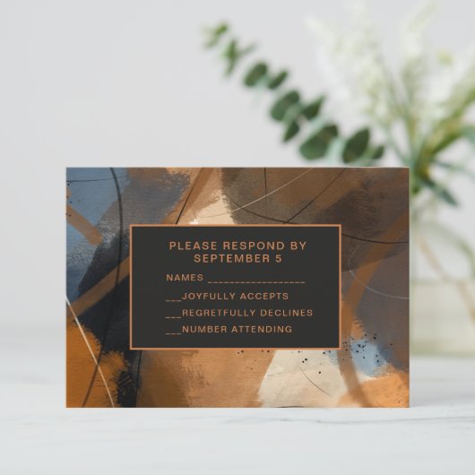 Abstract Terracotta RSVP Card Wedding Unique (Staand voorkant)
