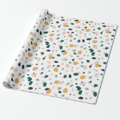 Abstract Terrazzo Green Oranje roze Black Pattern Cadeaupapier (Uitgerold)