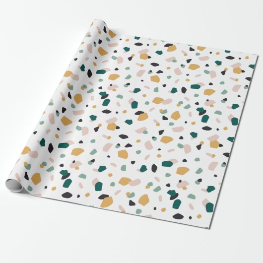 Abstract Terrazzo Green Oranje roze Black Pattern Cadeaupapier (Uitgerold)