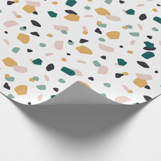 Abstract Terrazzo Green Oranje roze Black Pattern Cadeaupapier (Hoek)