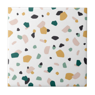 Abstract Terrazzo Green Oranje roze Black Pattern Tegeltje