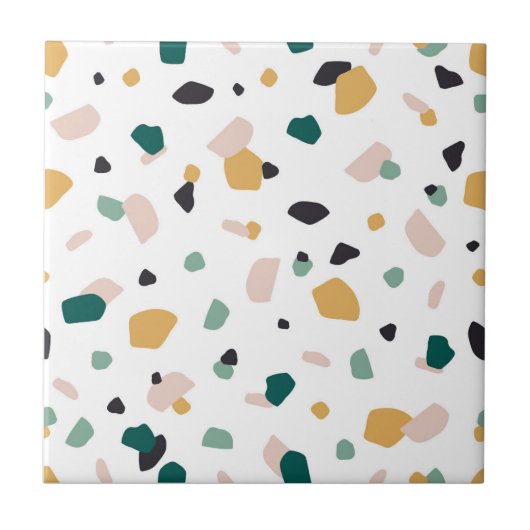 Abstract Terrazzo Green Oranje roze Black Pattern Tegeltje (Voorkant)