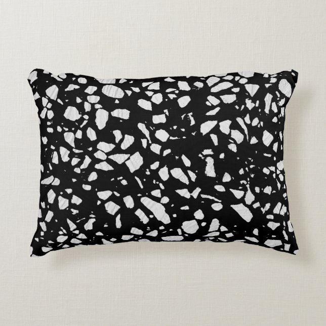Abstract Terrazzo Mosaic Black en White Pattern Accent Kussen (Voorkant)