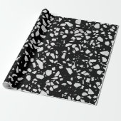 Abstract Terrazzo Mosaic Black en White Pattern Cadeaupapier (Uitgerold)