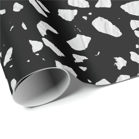 Abstract Terrazzo Mosaic Black en White Pattern Cadeaupapier (Rol Hoek)
